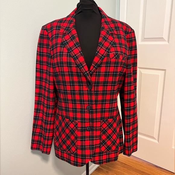Vintage Holiday Plaid Wool Pendleton Blazer - Picture 1 of 6